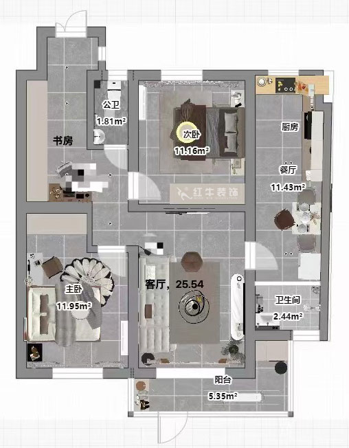 孟宪涛｜中央路286号101室-93㎡-现代简约风格｜3室2厅1卫｜老房装修｜定制家｜全包14